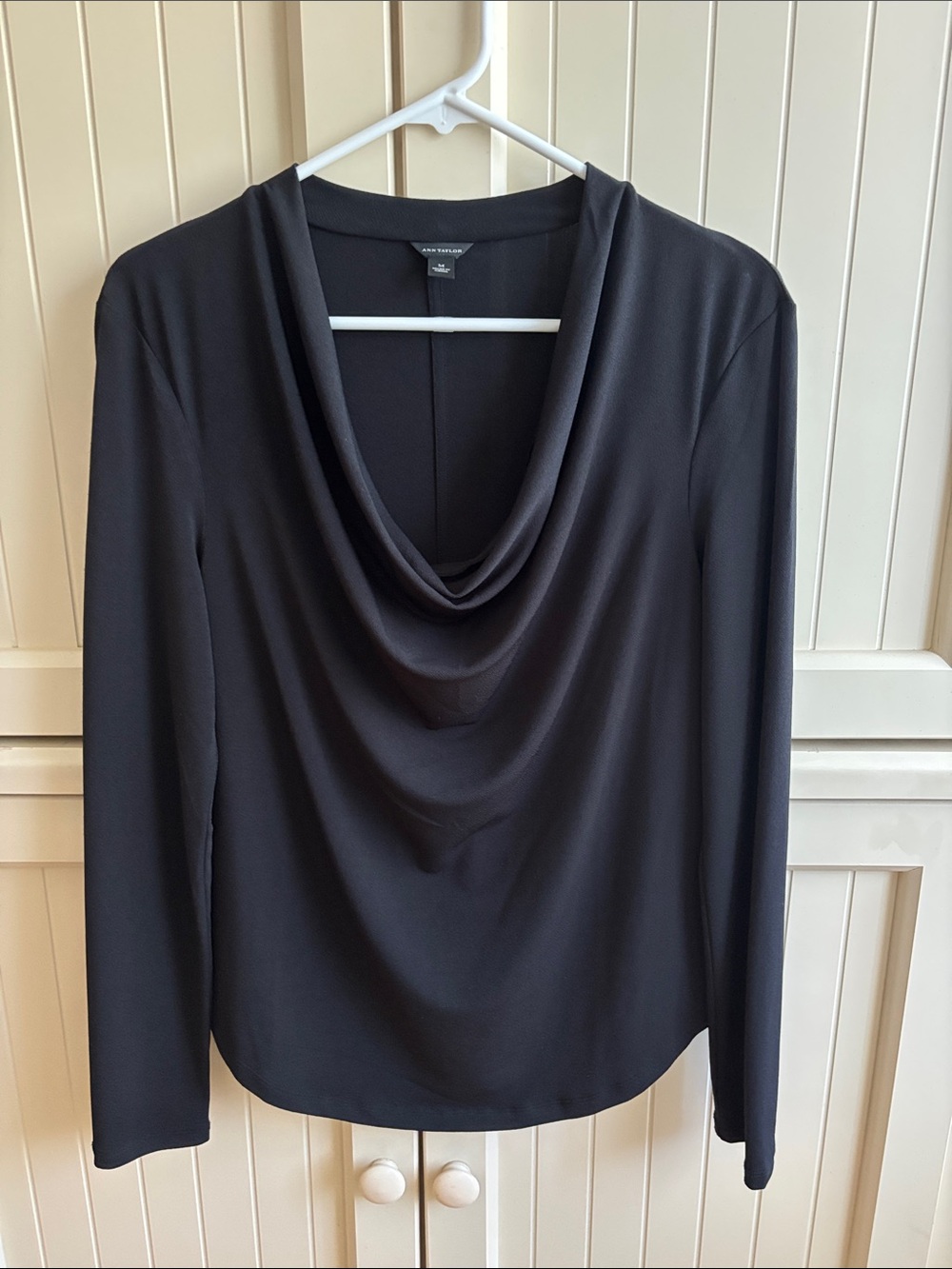 Ann Taylor Black Cowl-Neck Long Sleeve Top
